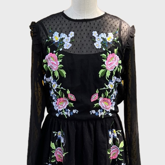 ASOS Floral Dress Black Sheer Embroidered 6 Tall - Picture 1 of 11